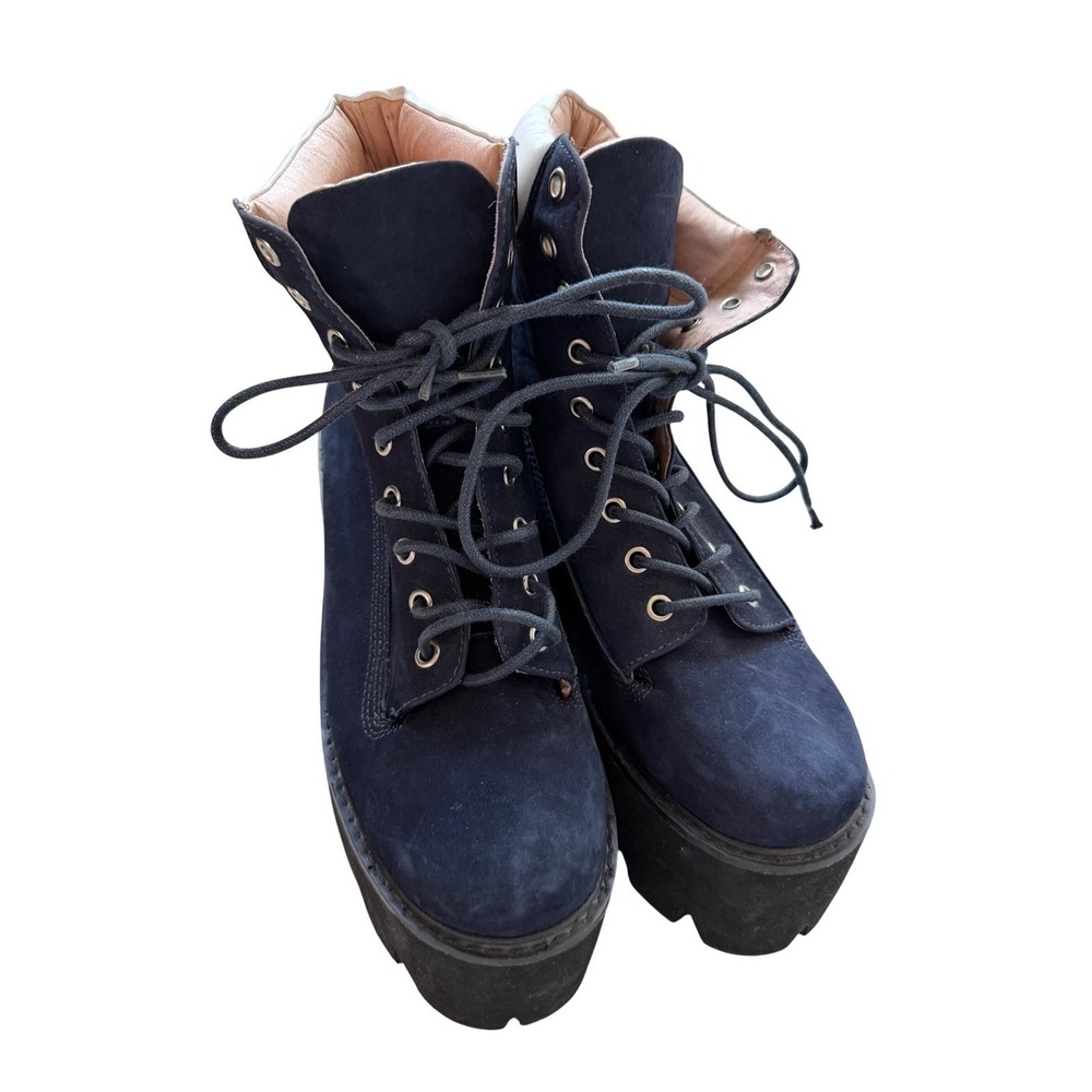 Jeffrey Campbell Havana Last Navy Blue Suede Platform Combat Boots Womens 10M - Picture 3 of 10